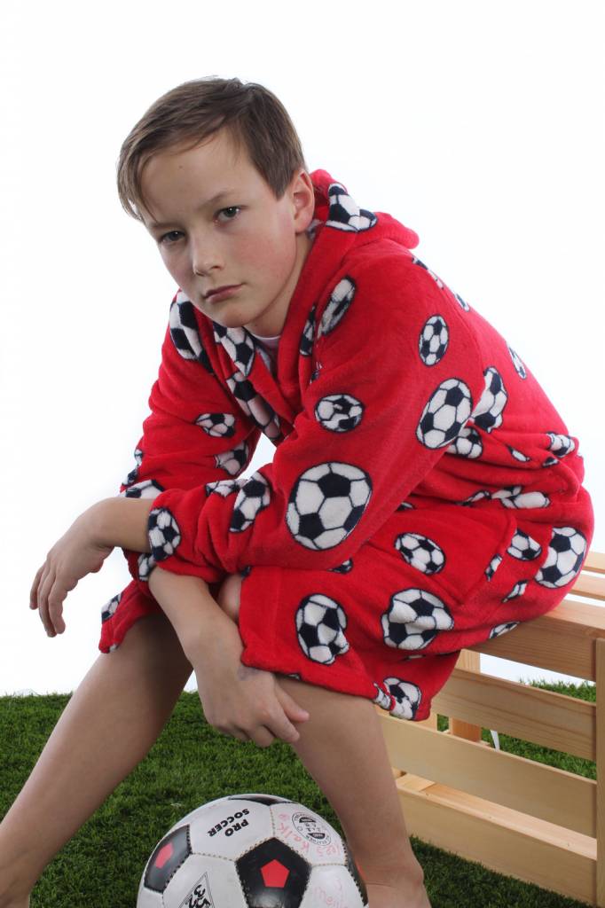 badjas kind Voetbal rood fleece met capuchon