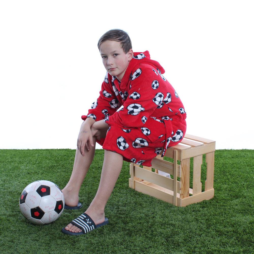 badjas kind Voetbal rood fleece met capuchon