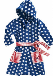 badjas kind Stippen Zeepaard blauw fleece met capuchon