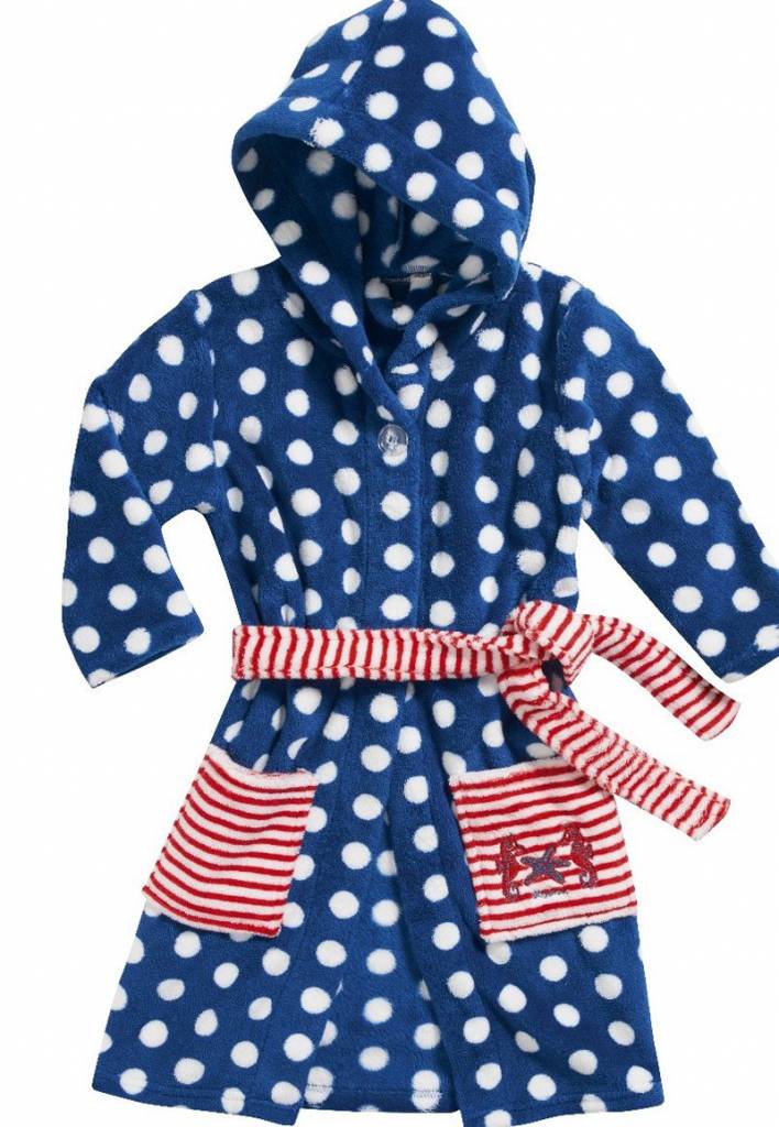 badjas kind Stippen Zeepaard blauw fleece met capuchon