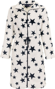 Witte badjas sterren met rits - zacht fleece