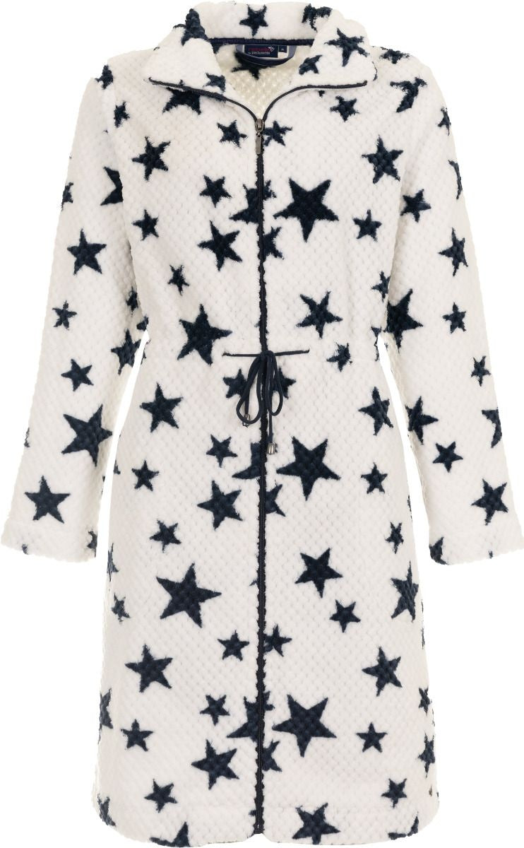 Witte badjas sterren met rits - zacht fleece
