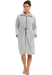 Rits damesbadjas met streepmotief - fleece