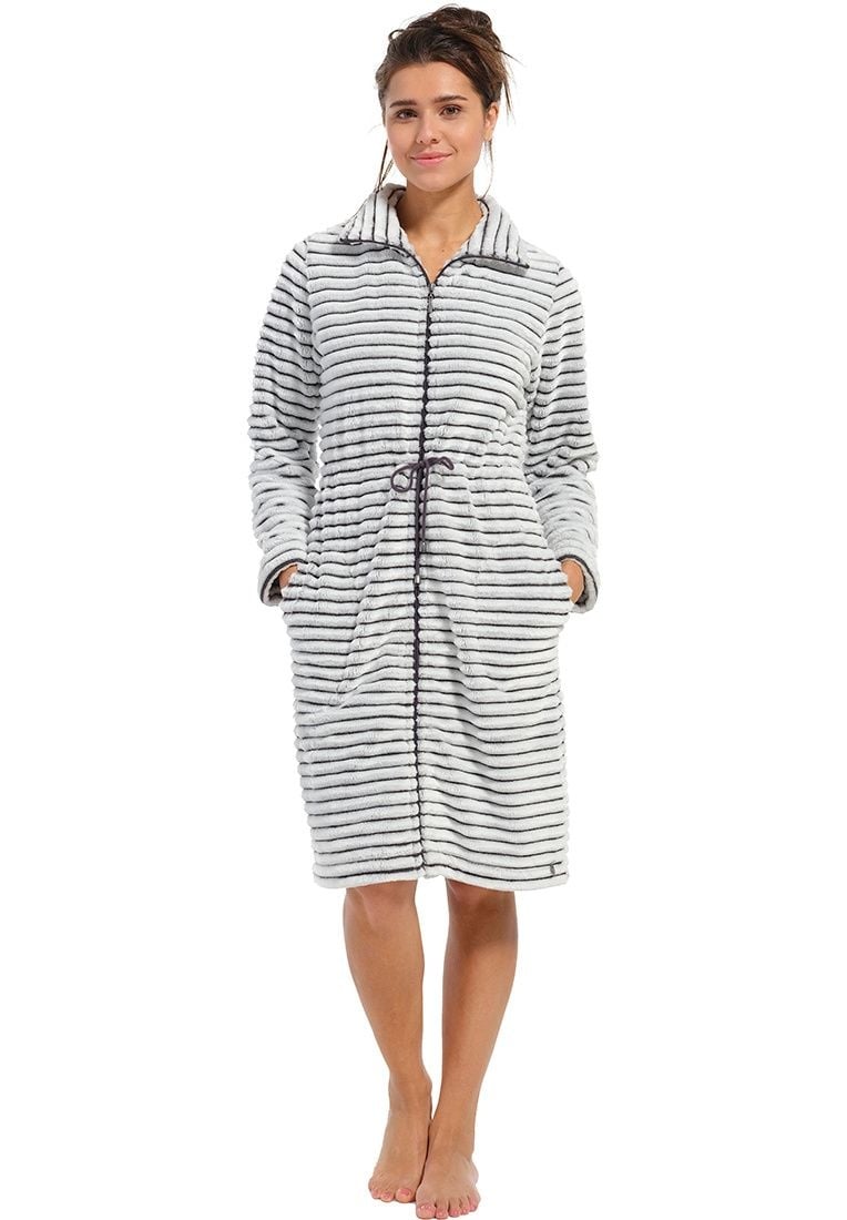 Rits damesbadjas met streepmotief - fleece