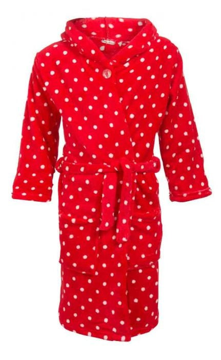 badjas kind Stippen rood fleece met capuchon
