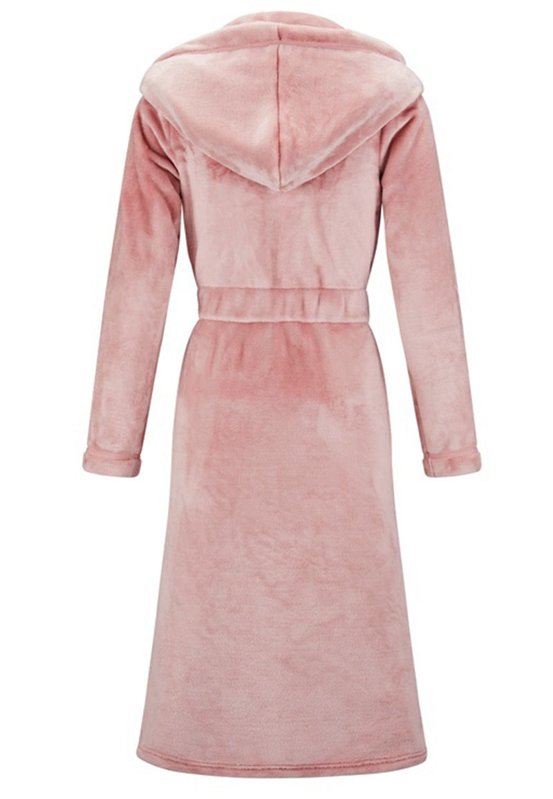 Charlie Choe roze fleece dames badjas met capuchon - lang model