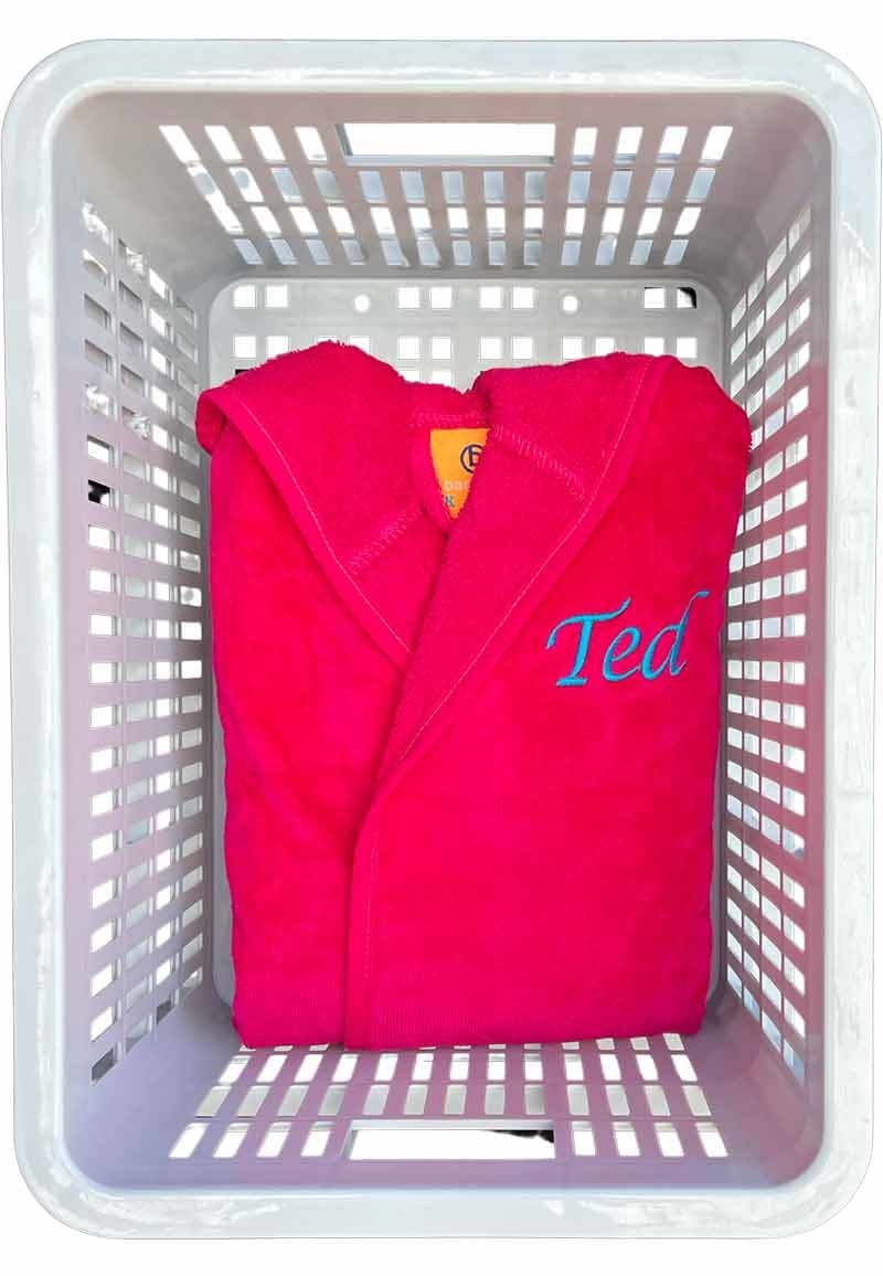 Kinderbadjas fuchsia roze met naam borduren