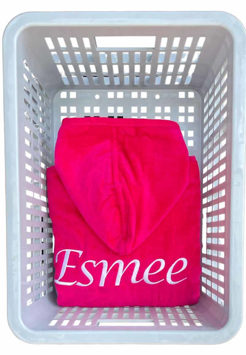 Kinderbadjas fuchsia roze met naam borduren