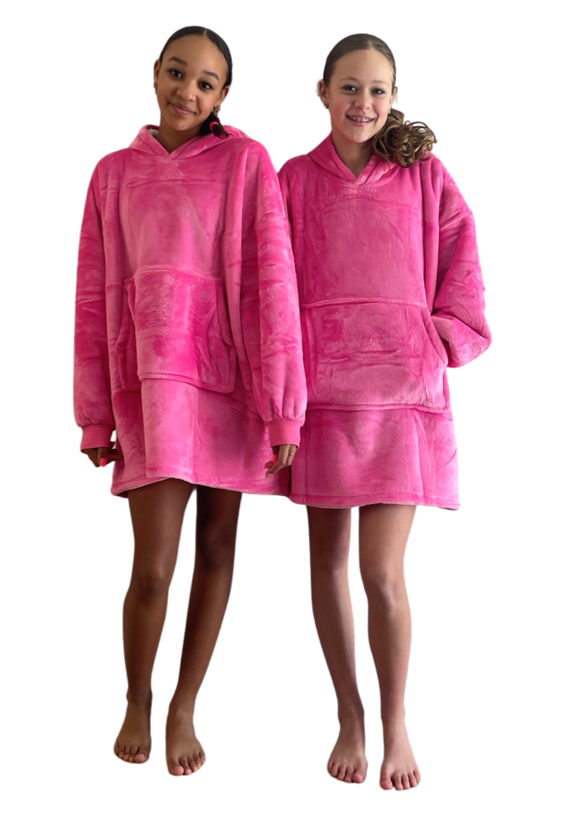 Fleece deken met mouwen & capuchon - kind - roze