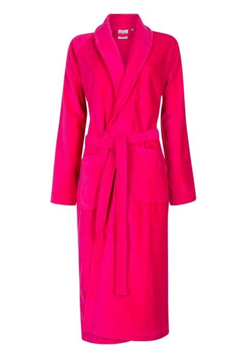 Donker roze velours badjas unisex met naam borduren