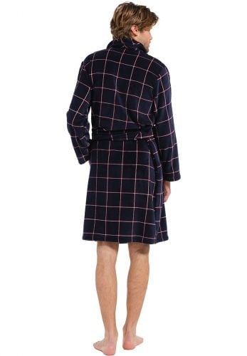 Fleece herenbadjas ruitpatroon - blauw