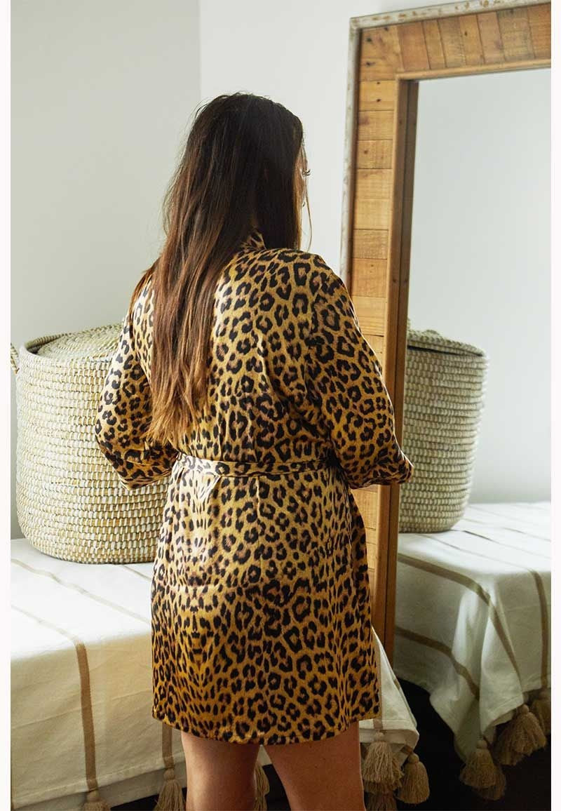 Satijnen dames kimono panter
