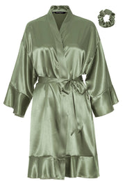 badjas satijn kort met ruffles - pastel groen