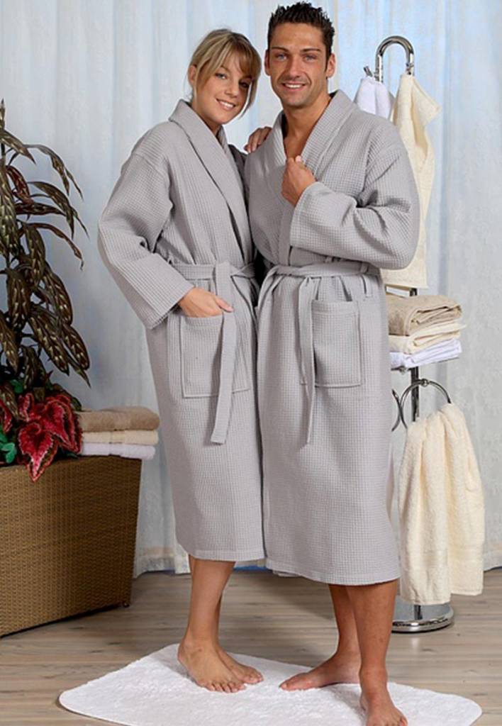 badjas unisex grijs wafelkatoen - grote maten badjas