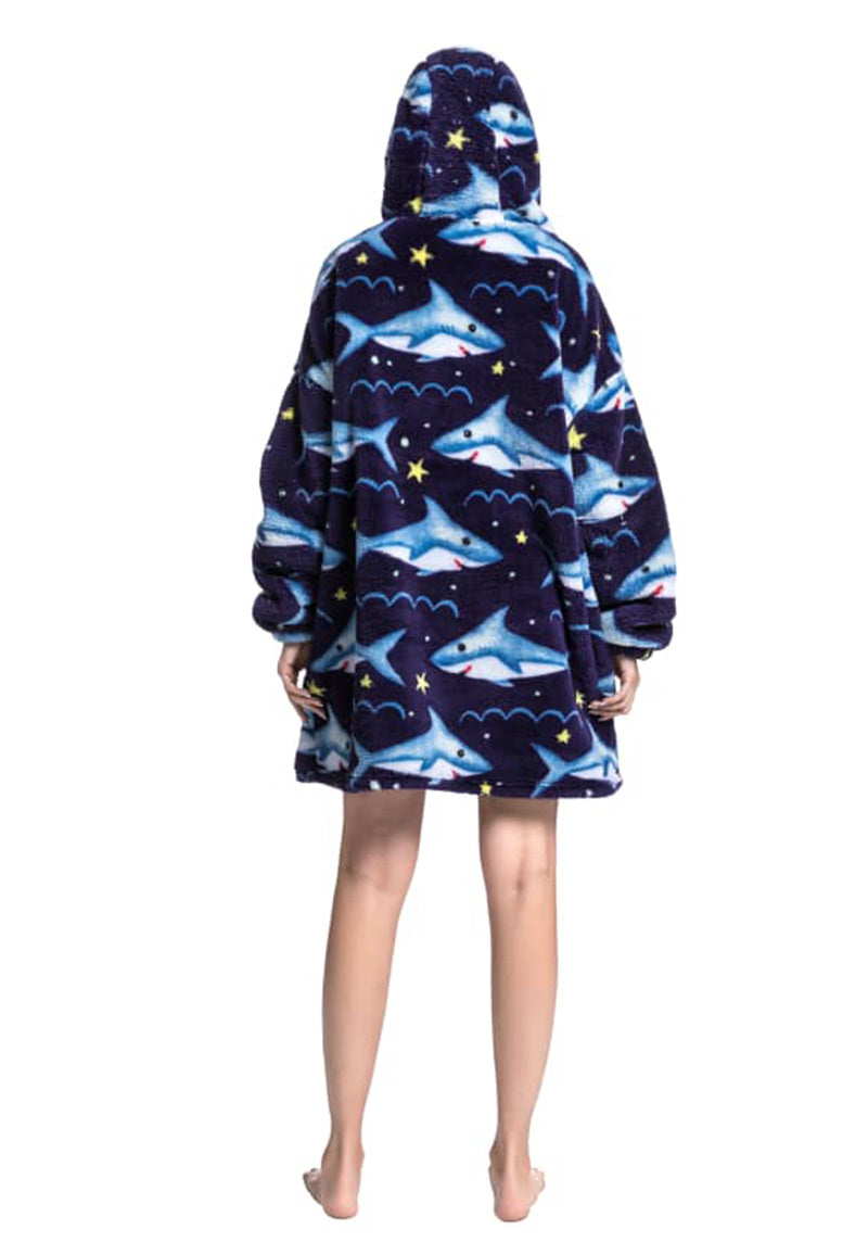 Fleece deken met capuchon - haaien