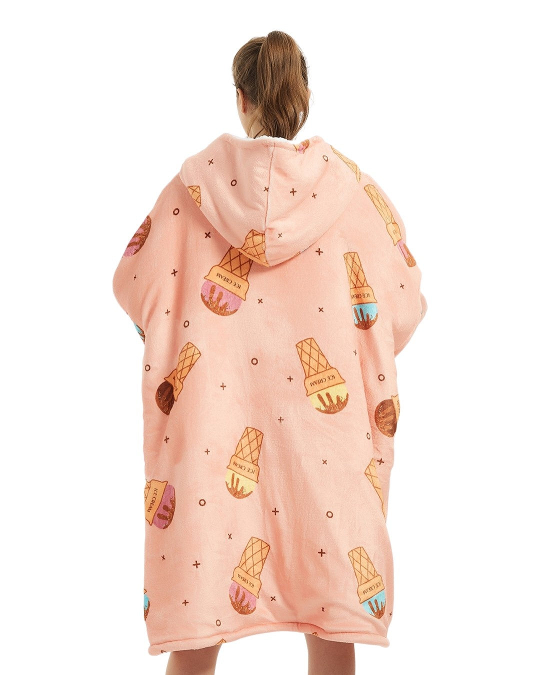 Fleece deken met mouwen & capuchon - ijsjes