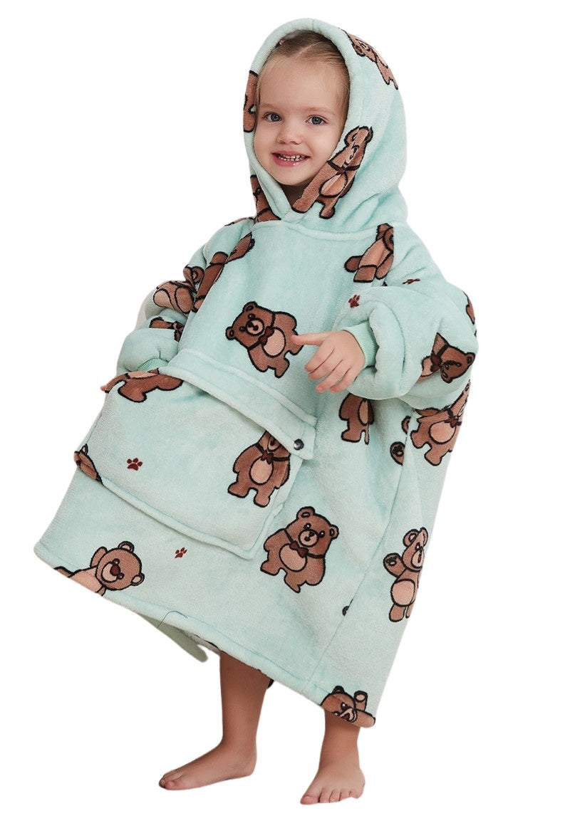 Fleece deken met mouwen & capuchon - kind - beren