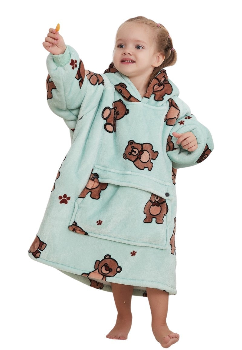 Fleece deken met mouwen & capuchon - kind - beren