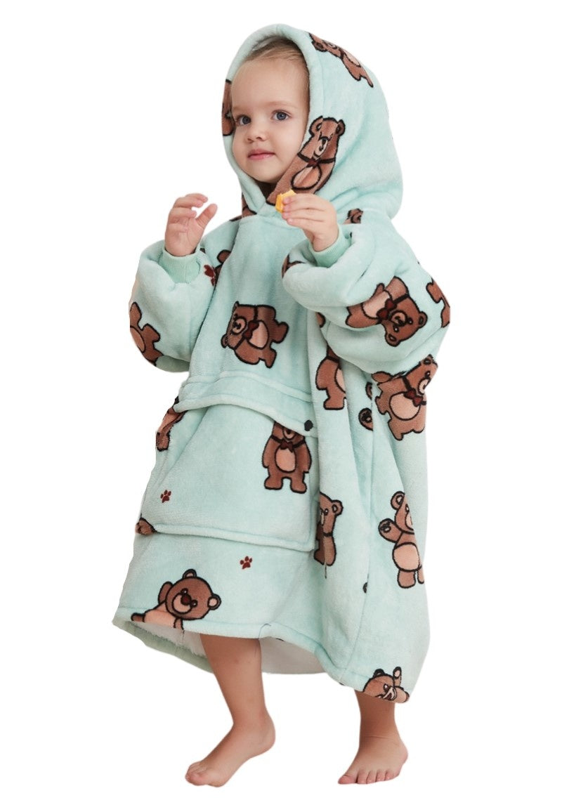 Fleece deken met mouwen & capuchon - kind - beren