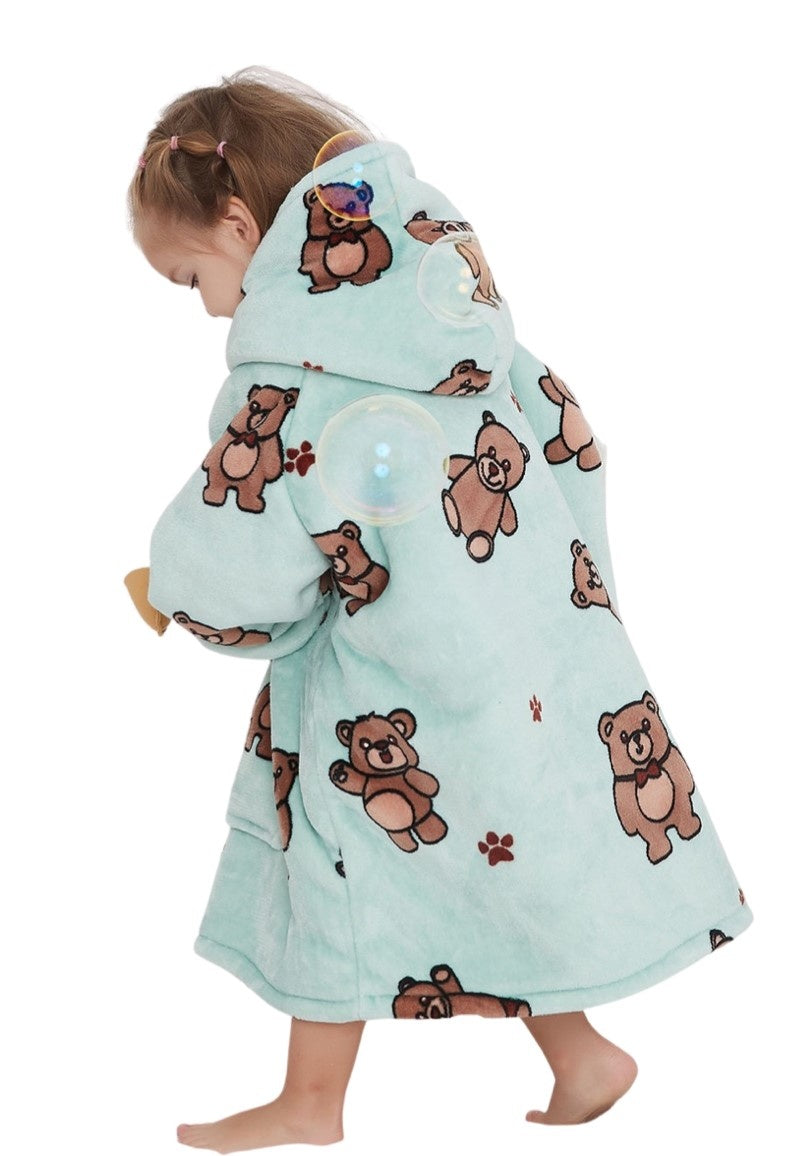 Fleece deken met mouwen & capuchon - kind - beren