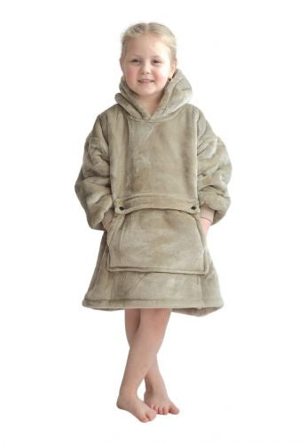 Fleece deken met mouwen & capuchon - kind - beige