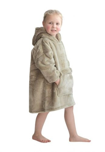 Fleece deken met mouwen & capuchon - kind - beige