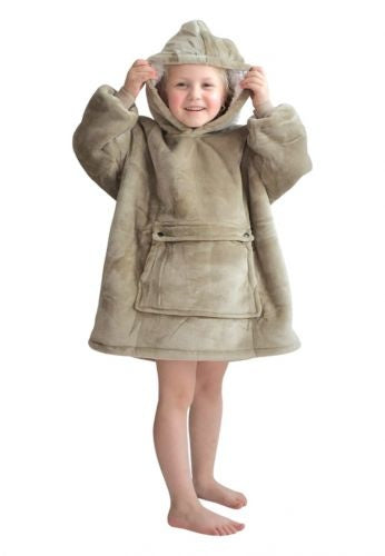 Fleece deken met mouwen & capuchon - kind - beige