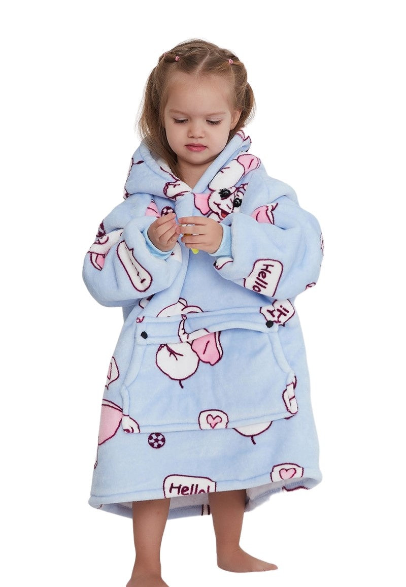 Fleece deken met mouwen & capuchon - kind - olifanten