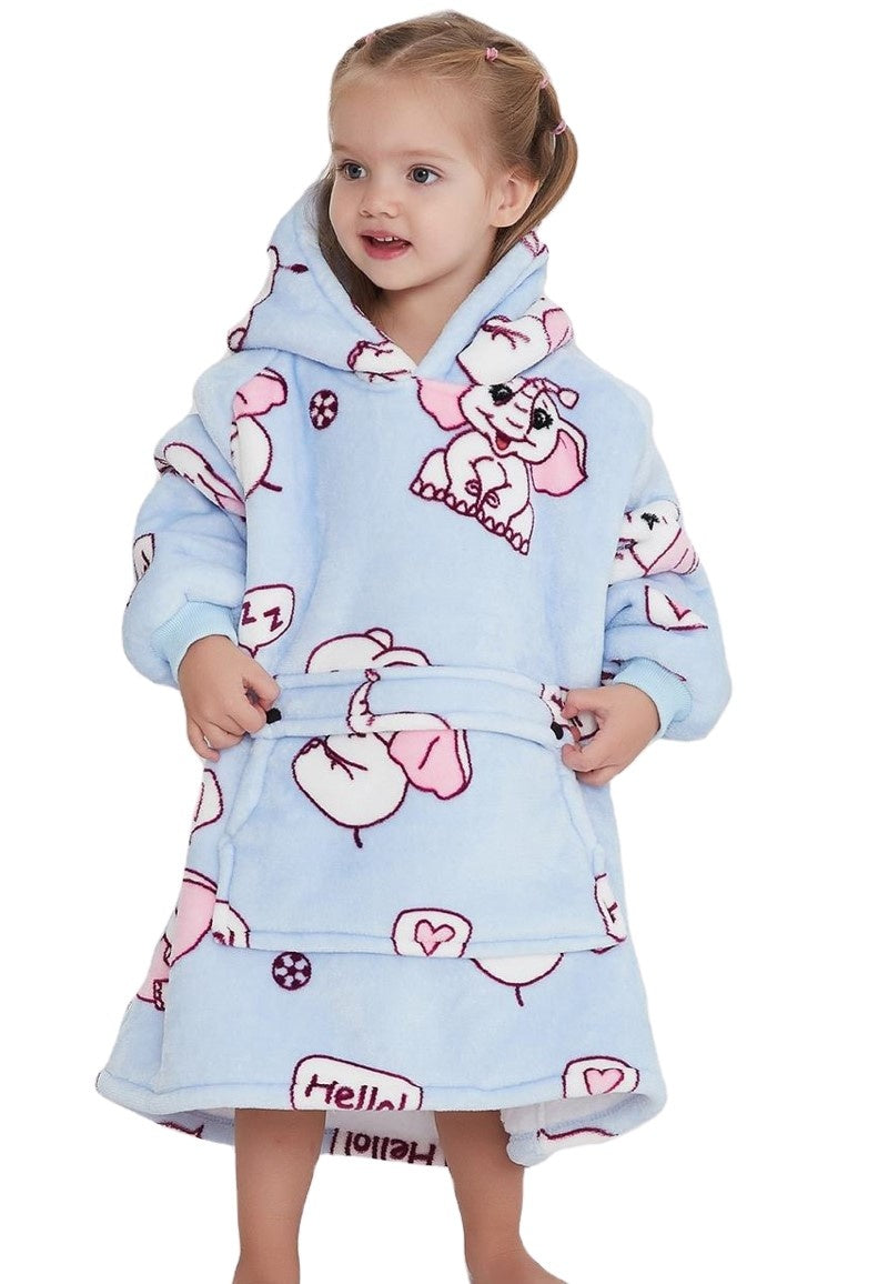 Fleece deken met mouwen & capuchon - kind - olifanten