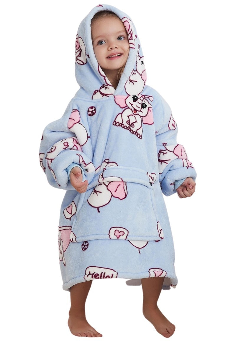 Fleece deken met mouwen & capuchon - kind - olifanten