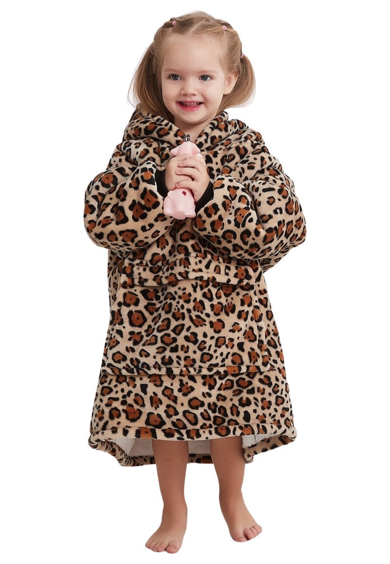 Fleece deken met mouwen & capuchon - kind - leopard