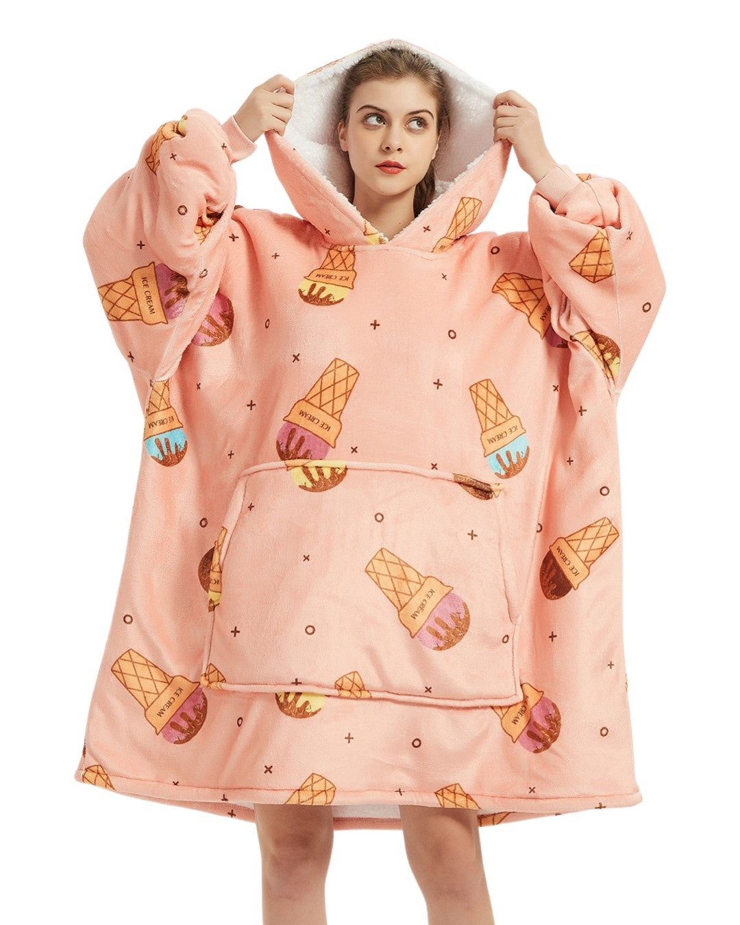 Fleece deken met mouwen & capuchon - ijsjes