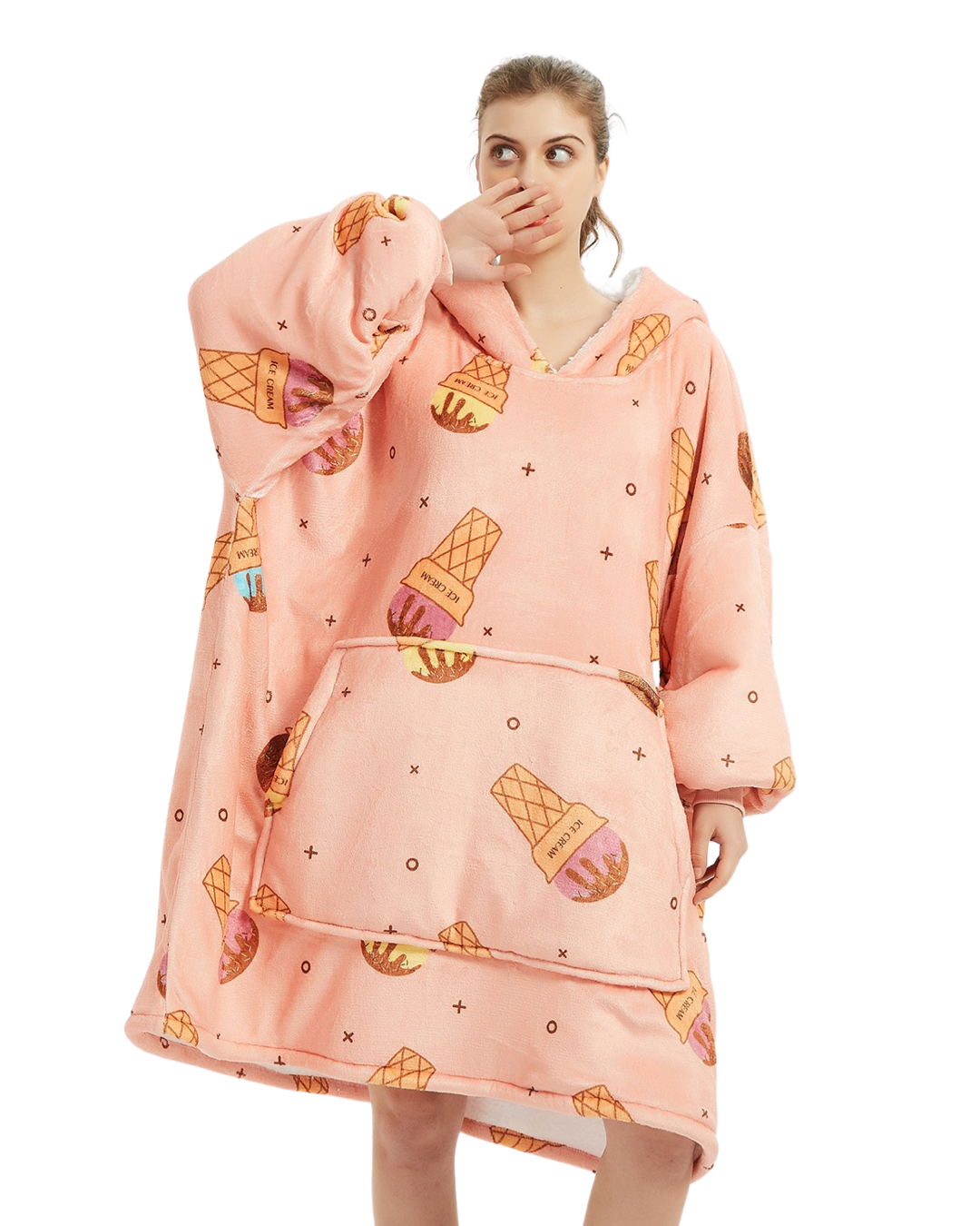 Fleece deken met mouwen & capuchon - ijsjes