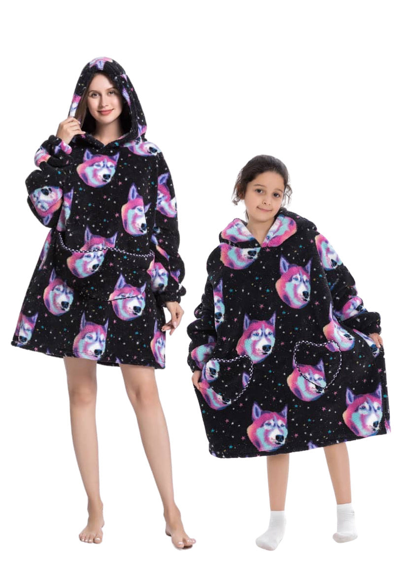 Fleece deken met capuchon - wolven