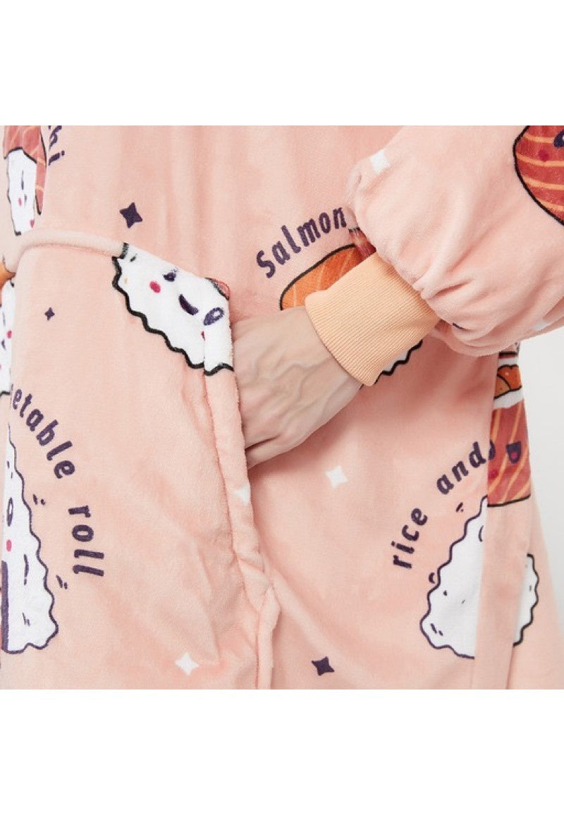 Fleece deken met mouwen & capuchon - sushi