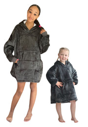 Fleece deken met mouwen & capuchon - kind - donkergrijs