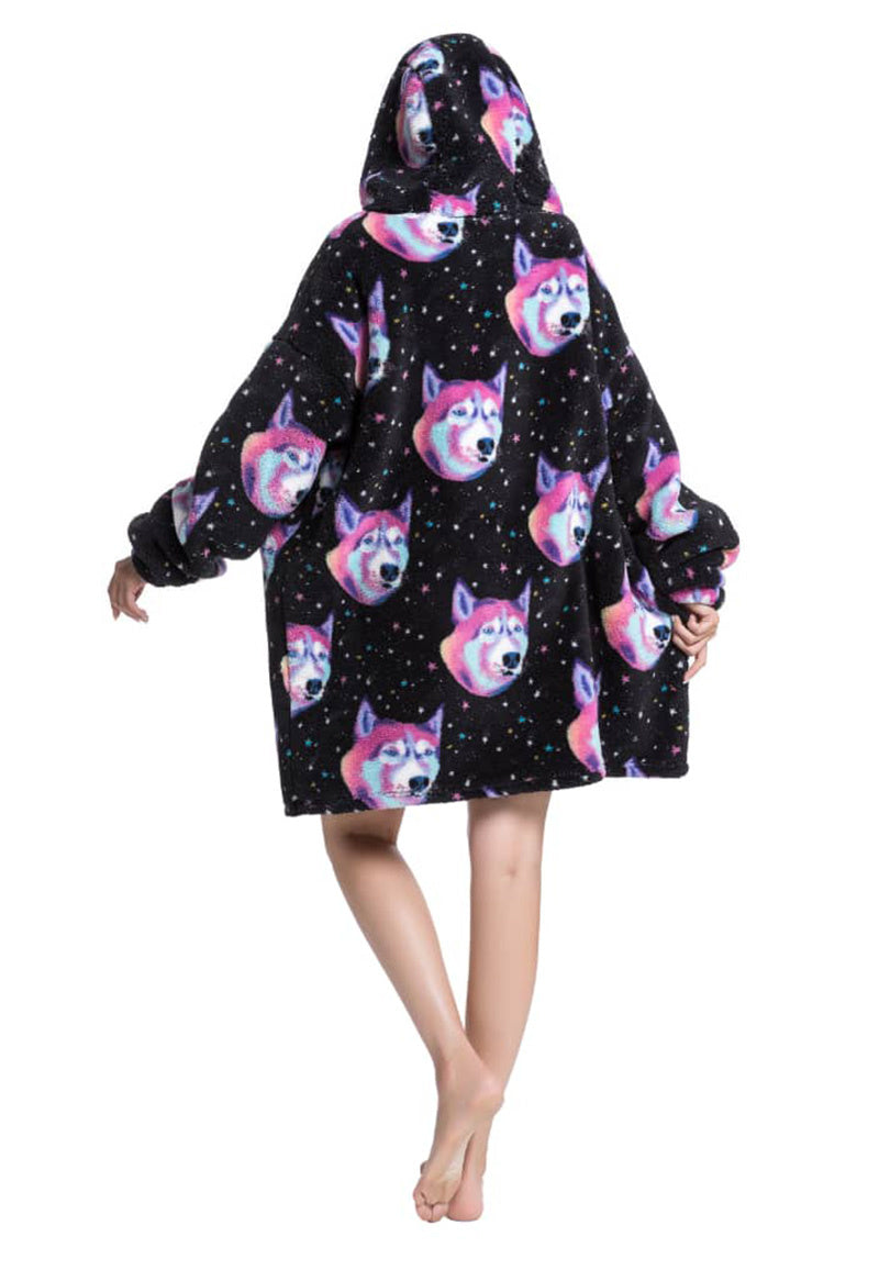 Fleece deken met capuchon - wolven