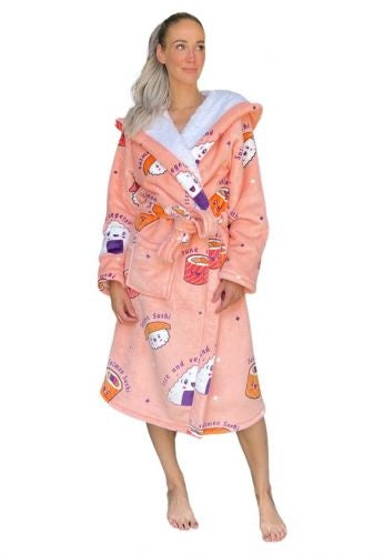 Sushi damesbadjas met luxe voering - fleece