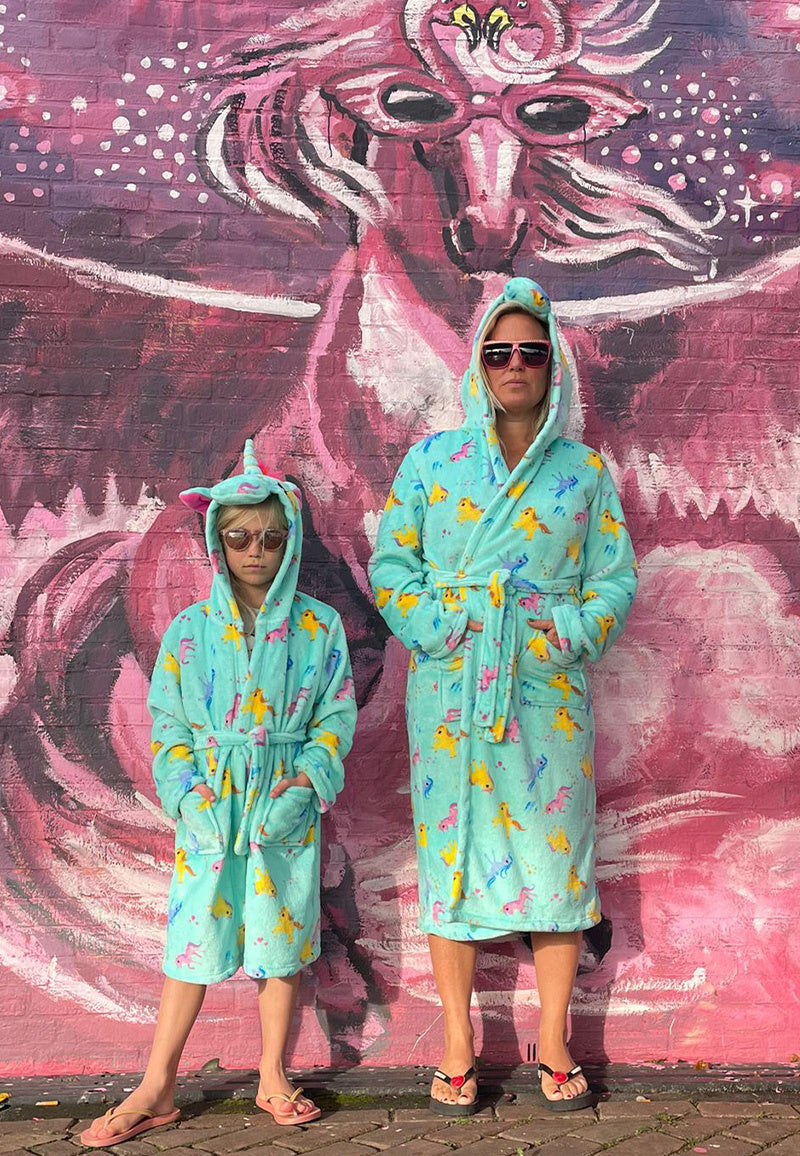 Dames ochtendjas unicorn met capuchon - fleece