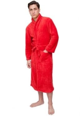 Rode velours badjas unisex met naam borduren