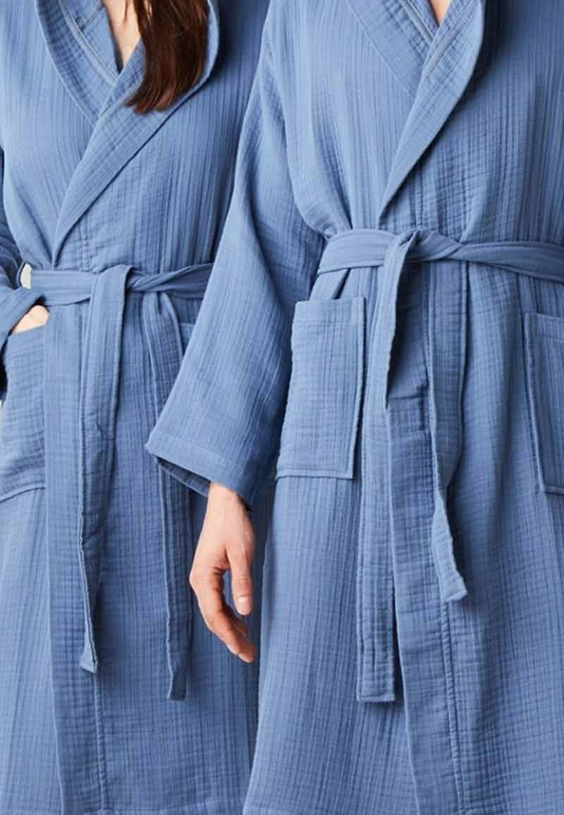 unisex badjas biologisch katoen - denimblauw
