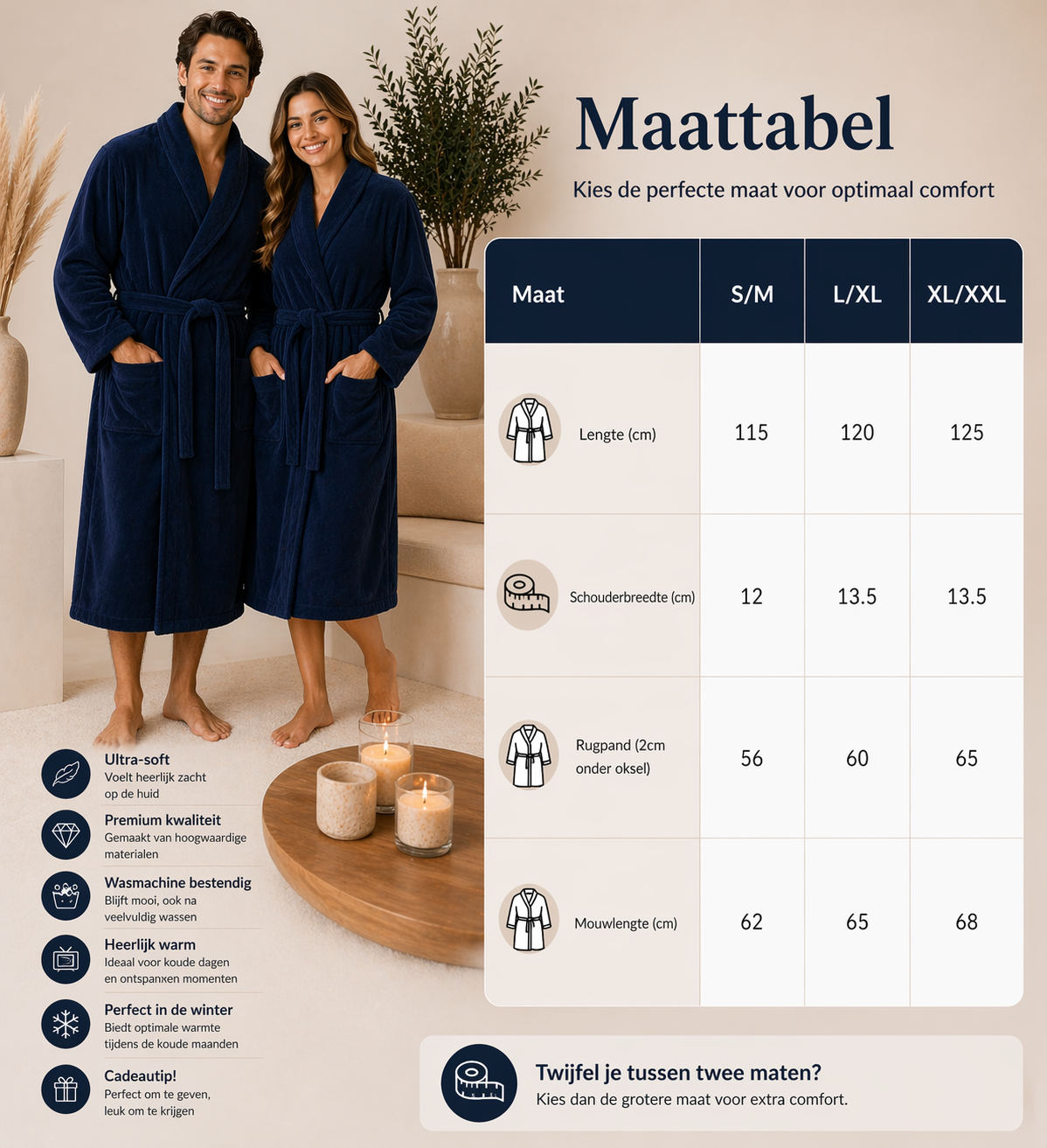 Marineblauwe fleece badjas kopen – warm, stijlvol & unisex comfort