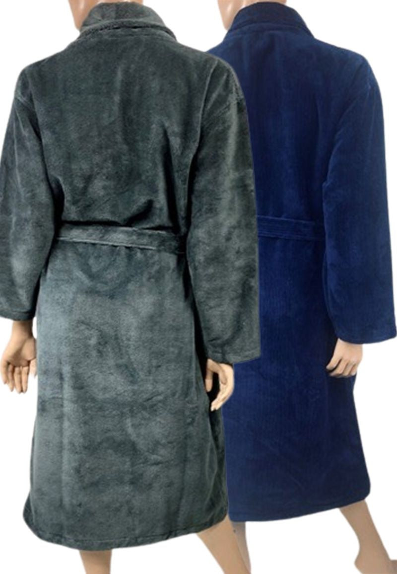 Hotel badjas velvet katoen/fleece marineblauw