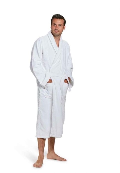 Witte velours badjas unisex met naam borduren
