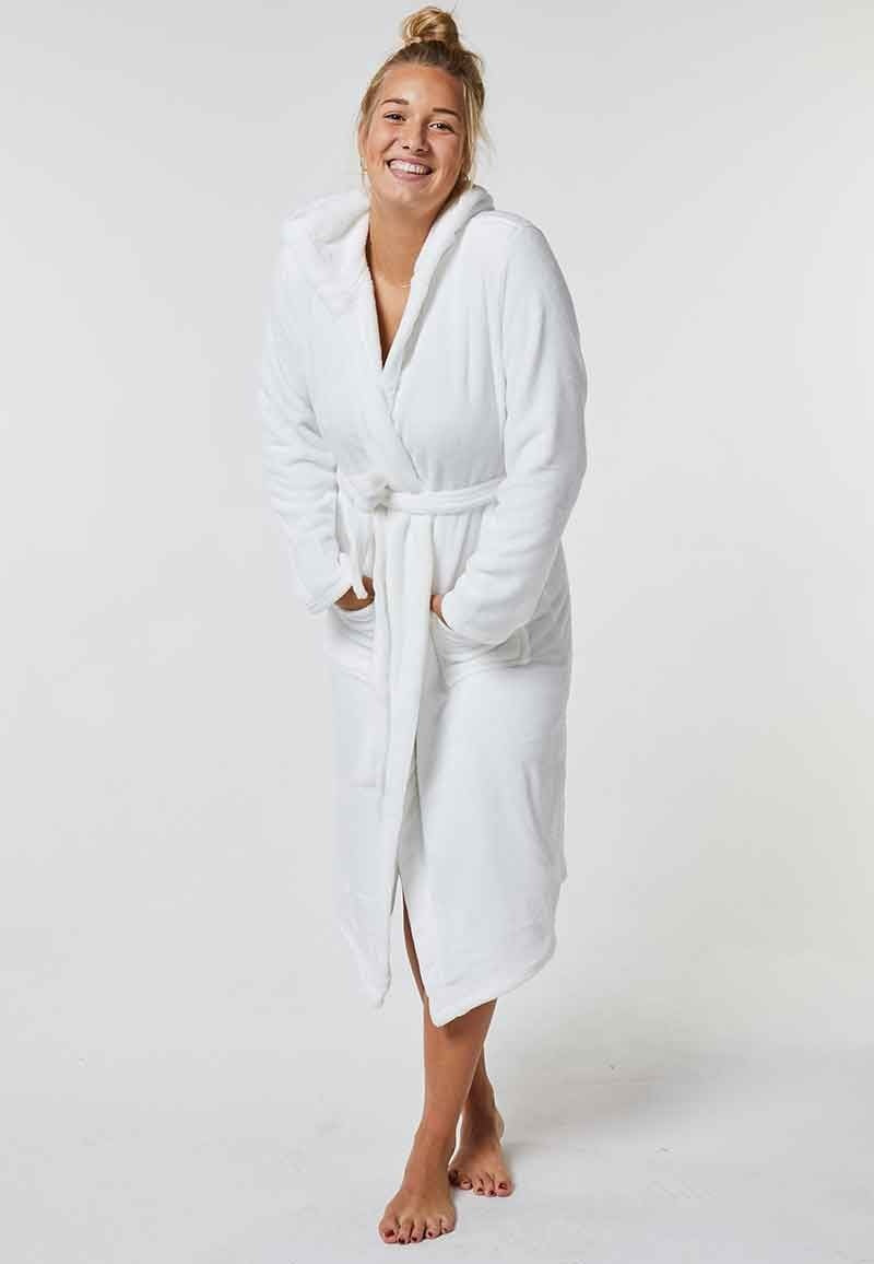 Witte badjas unisex met capuchon - fleece