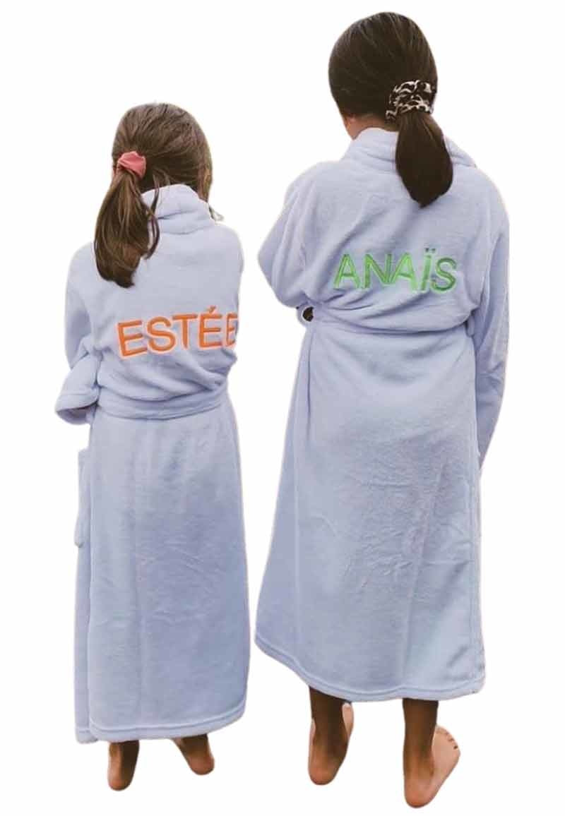 Witte fleece kinderbadjas met naam borduren