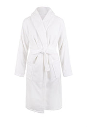 Witte unisex fleecebadjas met naam borduren