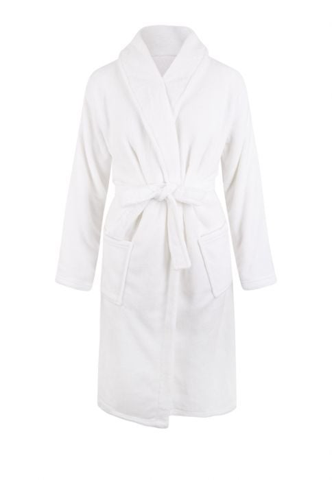Witte unisex fleecebadjas met naam borduren