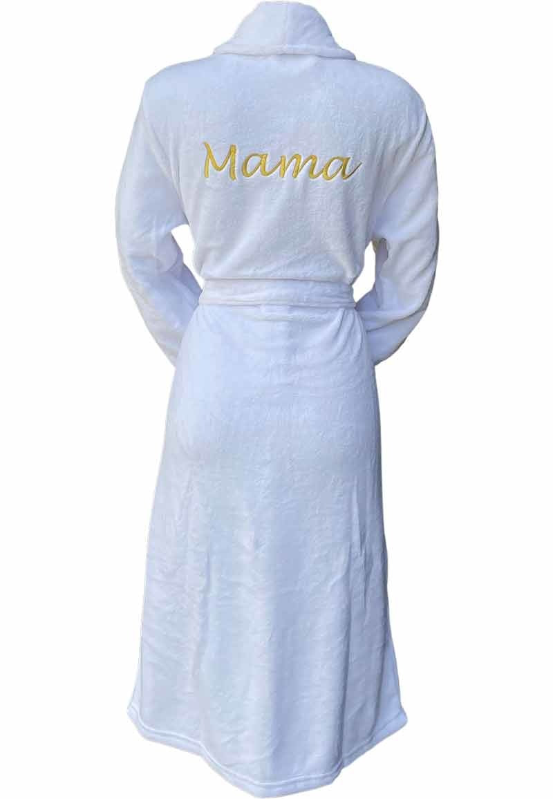 Witte unisex fleecebadjas met naam borduren