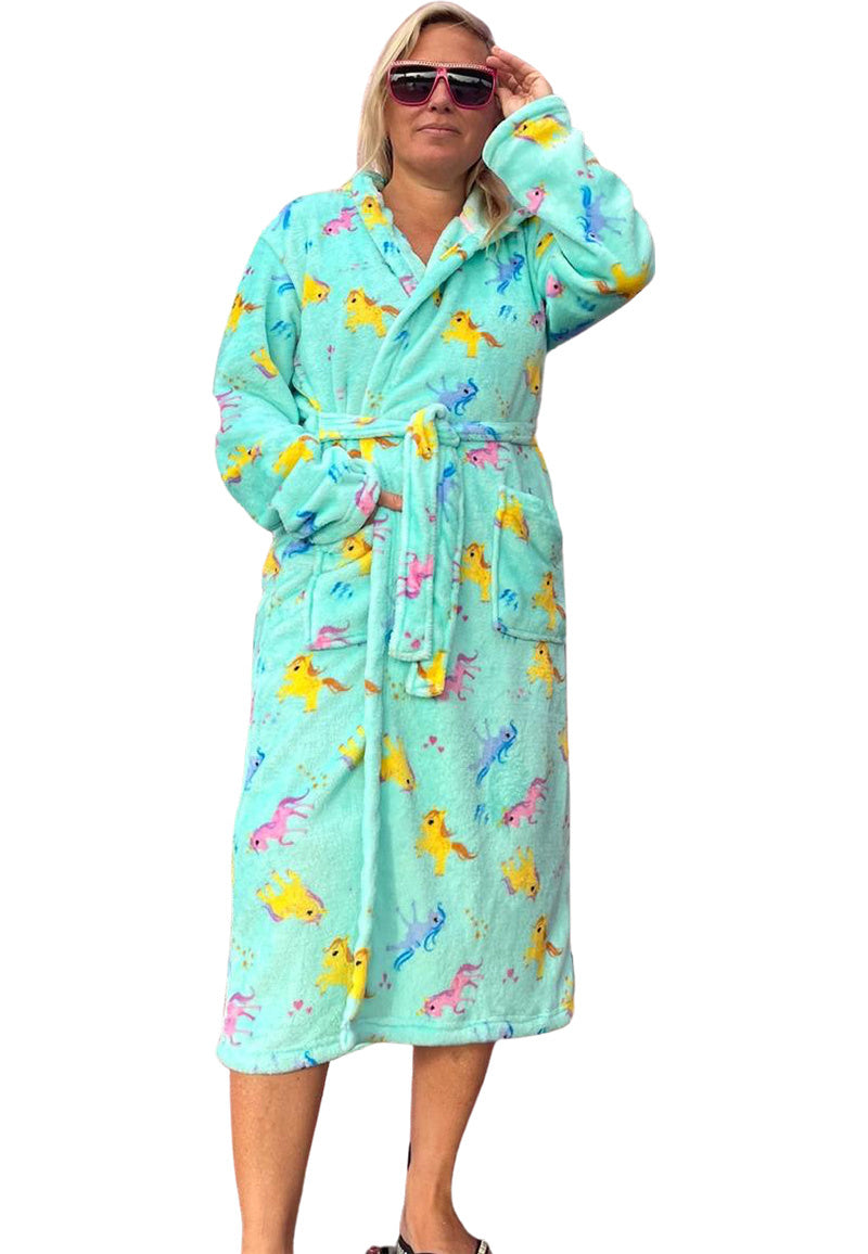 Dames ochtendjas unicorn met capuchon - fleece
